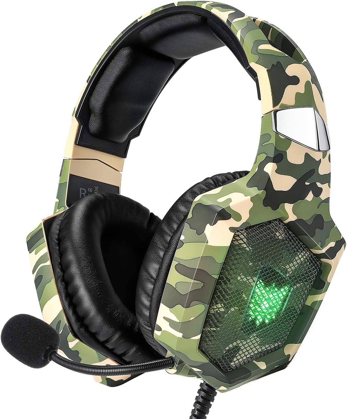 RUNMUS Gaming Headset for PS4, Xbox One, PC Headset w/Surround Sound, Noise Canceling Over Ear Headphones with Mic & LED Light, Compatible with PS5, PS4, Xbox One, Switch, PC, PS3, Mac, Laptop, Green