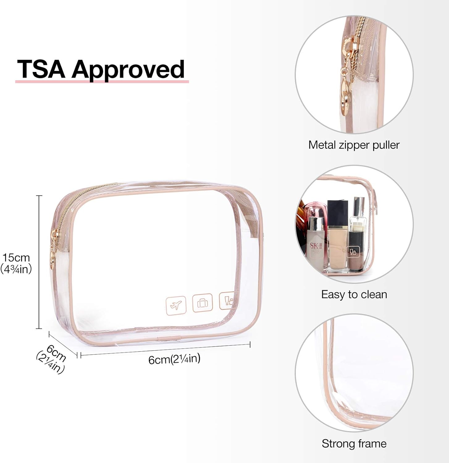BAGSMART Toiletry Bag Hanging Travel Makeup Organizer with TSA Approved Transparent Cosmetic Bag Makeup Bag for Full Sized Toiletries, Medium-Pink