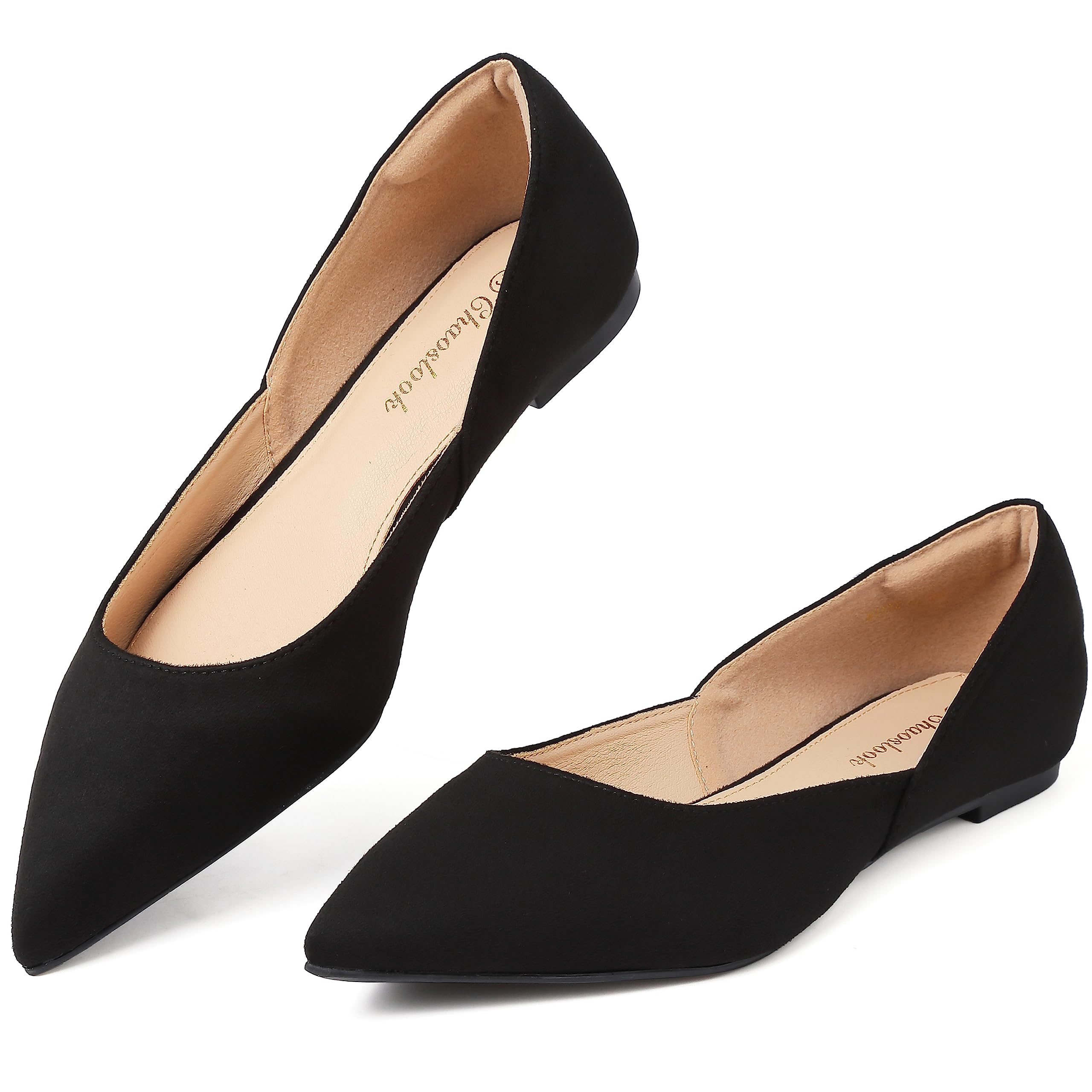 Photo 1 of Chaoslook Womens Pointed Toe Black Ballet Flats Comfortable Casual Dress Flats for Women Elegant Memory Foam Flats with Party Wedding Black Suede Size 6.5