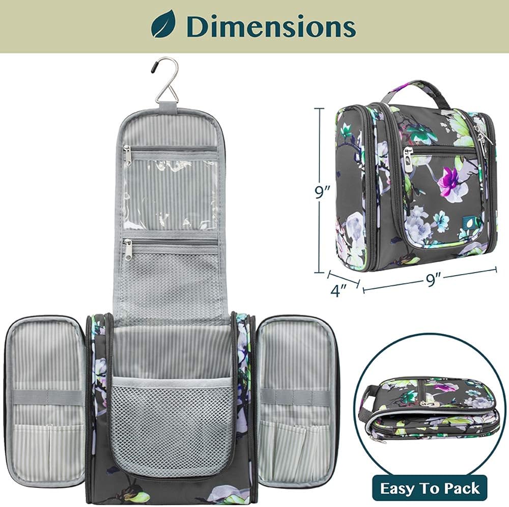 PAVILIA Hanging Travel Toiletry Bag Women Men | Hygiene Bag, Bathroom Toiletry Organizer Kit for Cosmetics, Makeup, Toiletries Accessories (Floral Grey): Clothing