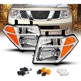 AmeriLite For 2005-2008 Frontier / 05-2007 Pathfinder SUV Chrome Replacement Headlight Assembly Set + Halogen Bulbs - Driver and Passenger