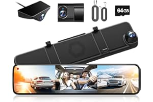 WOLFBOX G890 12" 3 Channel Rear View Mirror Camera, 2K Triple Mirror Dash Cam, 4K UHD Dash Cam Mirror Front and Rear with Har