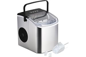 HealSmart Ice Maker for Countertop, 9 Ice Cubes Ready in 6 Mins, 26lbs Ice/24Hrs, with Self-Cleaning Feature, Ice Spoon and Basket, for Home, Kitchen, Camping, Party, Silver