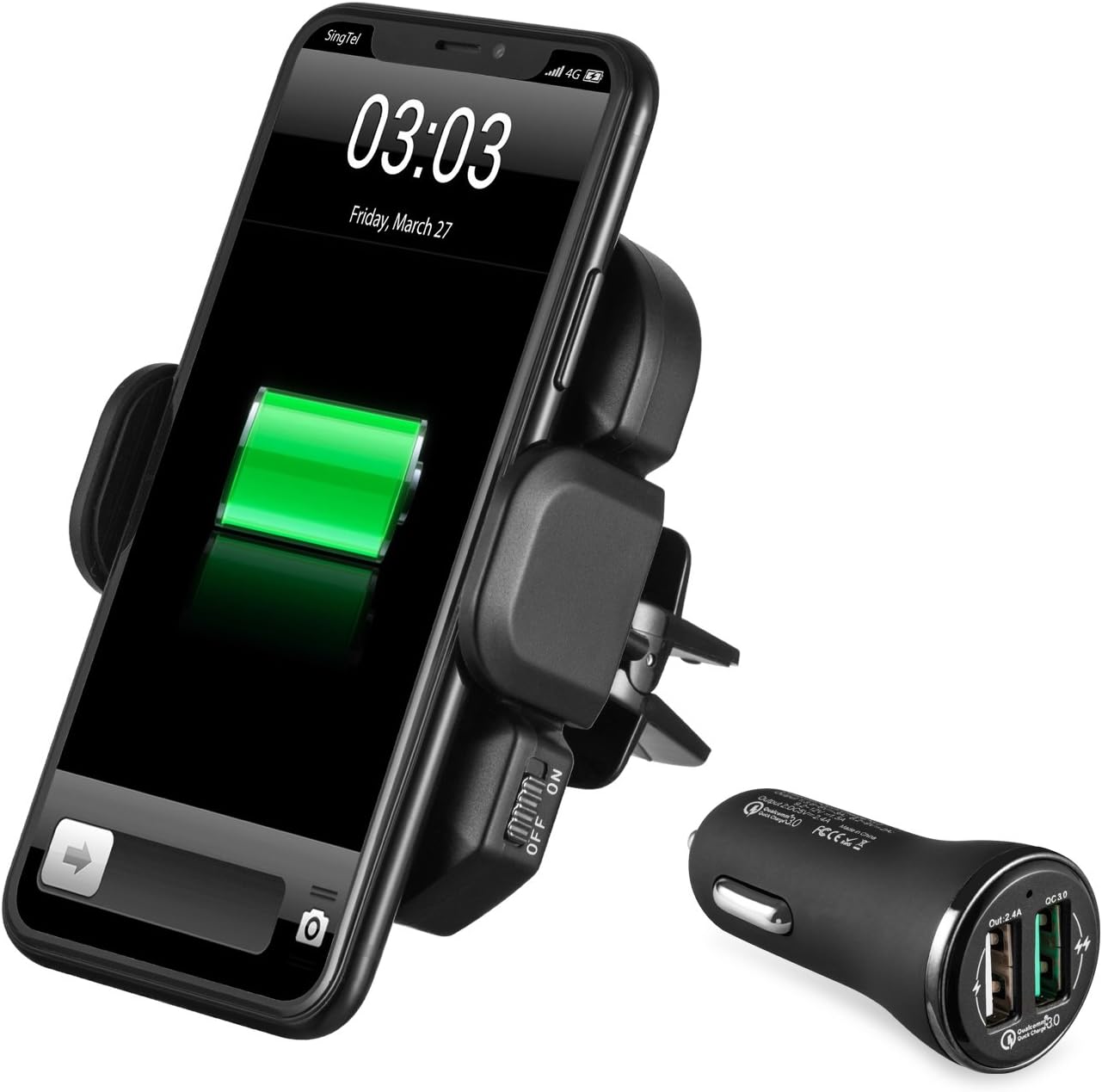 IKOPO Automatic Car Phone Holder with Wireless Charger,Wireless Car Charging Mount Fast Charge for Samsung Galaxy S8, S7/S7 Edge, Note 8 5 &Standard Charge for iPhone X,8/8 Plus & Qi Enabled Devices(Black) (Black)