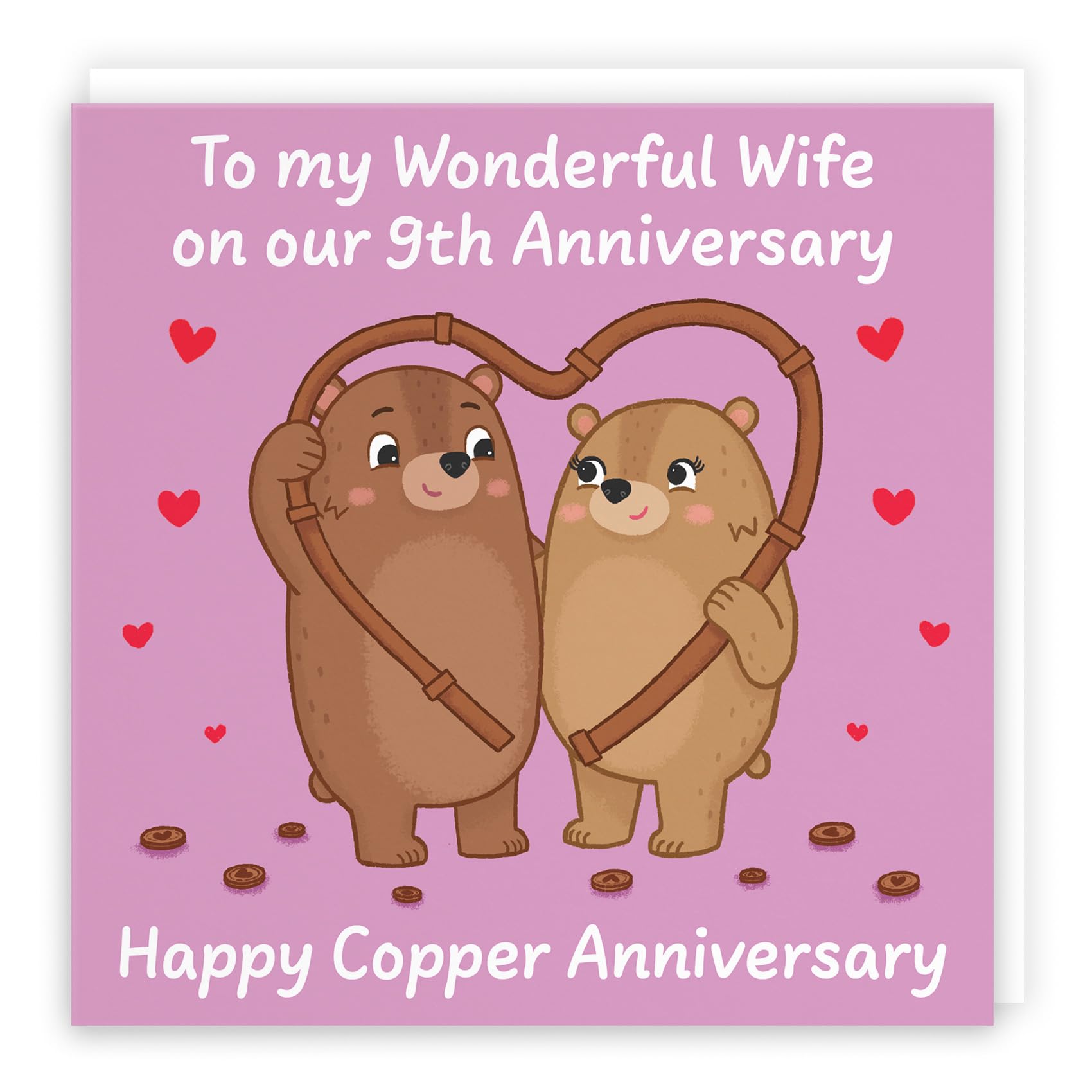 Hunts England - Wife 9th Anniversary Card - Copper Anniversary - 9 Years - Cute Fun Bears Card - Love Story Collection