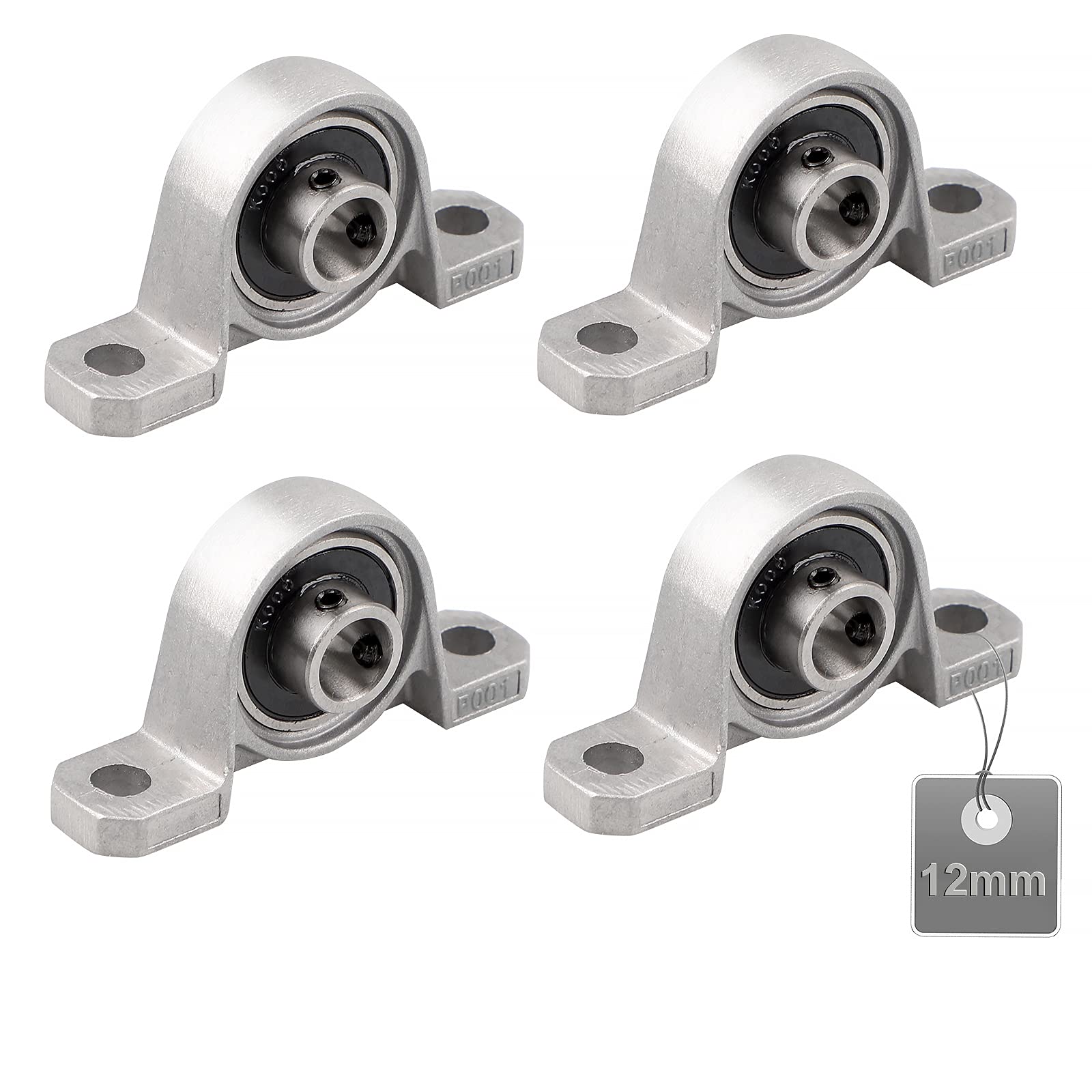 EXLECO 4 Pieces Zinc Alloy Gray Ball Bearing, 12 mm Pillow Block Set, Bearing Block, Flange Bearing for Axle Shaft Machine, 3D Printer (KP001)