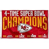 WinCraft Kansas City Chiefs 4 Time Super Bowl Champions Flag Outdoor Indoor 3x5 Foot Banner