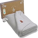 Little Dedi 100% Organic Cotton Baby Knitted Blanket with Gift Box - Soft Toddler, Crib, Stroller Blanket - Neutral Swaddle and Receiving Blanket for Newborns, 30"x40", Harbor Mist