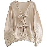 Verdusa Women's Plus Size Oversized Floral Lace Tie Front Dressy Blouse Textured Spring Tops Brunch Outfits
