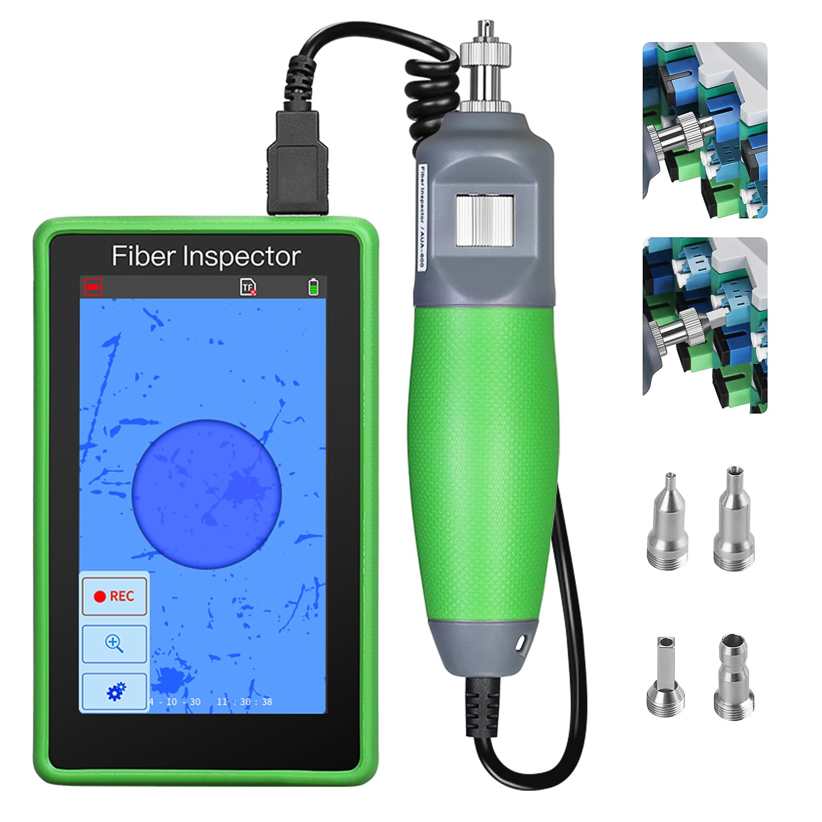 Photo 1 of Fiber Optic Inspection Video Probe A-600 Fiber Optic Microscope 400x, 5-inch Touch Screen for SCUPC FCUPC STUPC LCUPC Male/Female Interface Real time Video Recording+TF Card Fiber Inspector