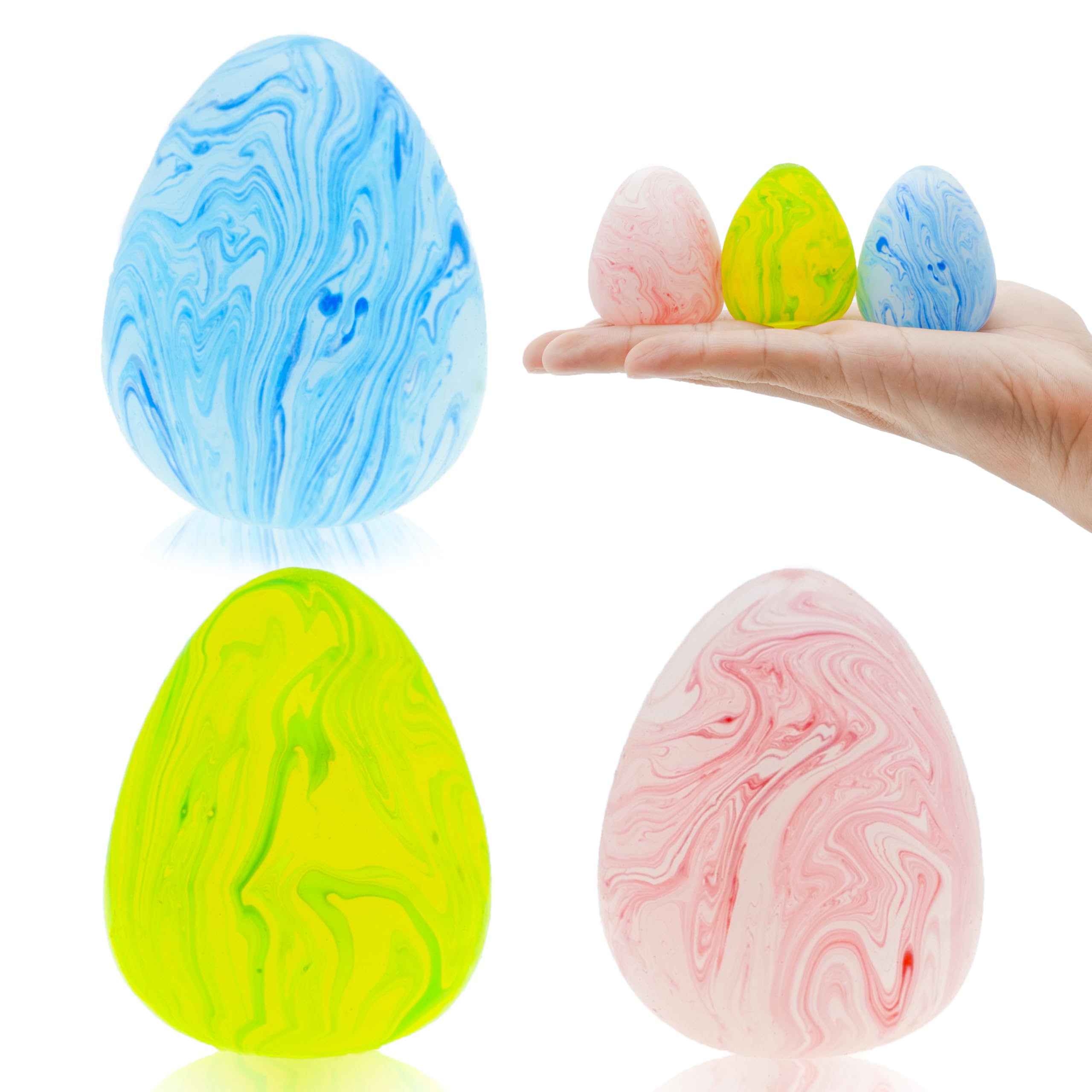 Easter Egg Squishy Fidget Toys, 3 Pack Stress Relief Sensory Toys for Kids & Adults, Colorful Marbled Squishy Balls, Easter Basket Stuffers, Party Favors & Gifts for Easter Celebrations