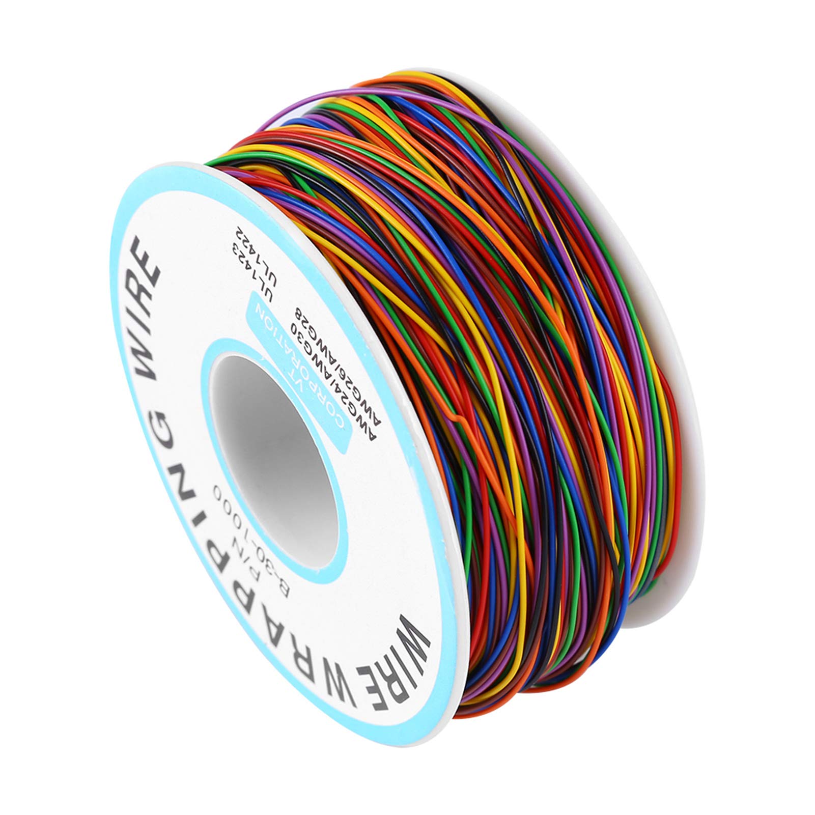 250M Wire Wrapping Wire, 30AWG Tinned Copper Solid Cable 8‑Core Insulation Colored Eectronics Tinned Copper Wrapping Cable High Temperature Resistant for DIY