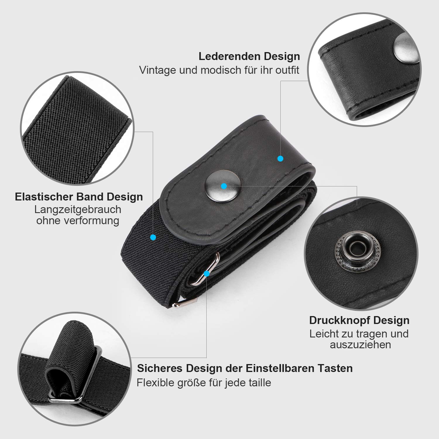 JasGood 2 Pack Schnallenfrei Elastischer Gürtel für Damen oder Herren, Ohne Schnalle Keine Ausbuchtung Unsichtbare Gürtel, Schwarz/Kaffee, Hosengrößen 55cm-90cm