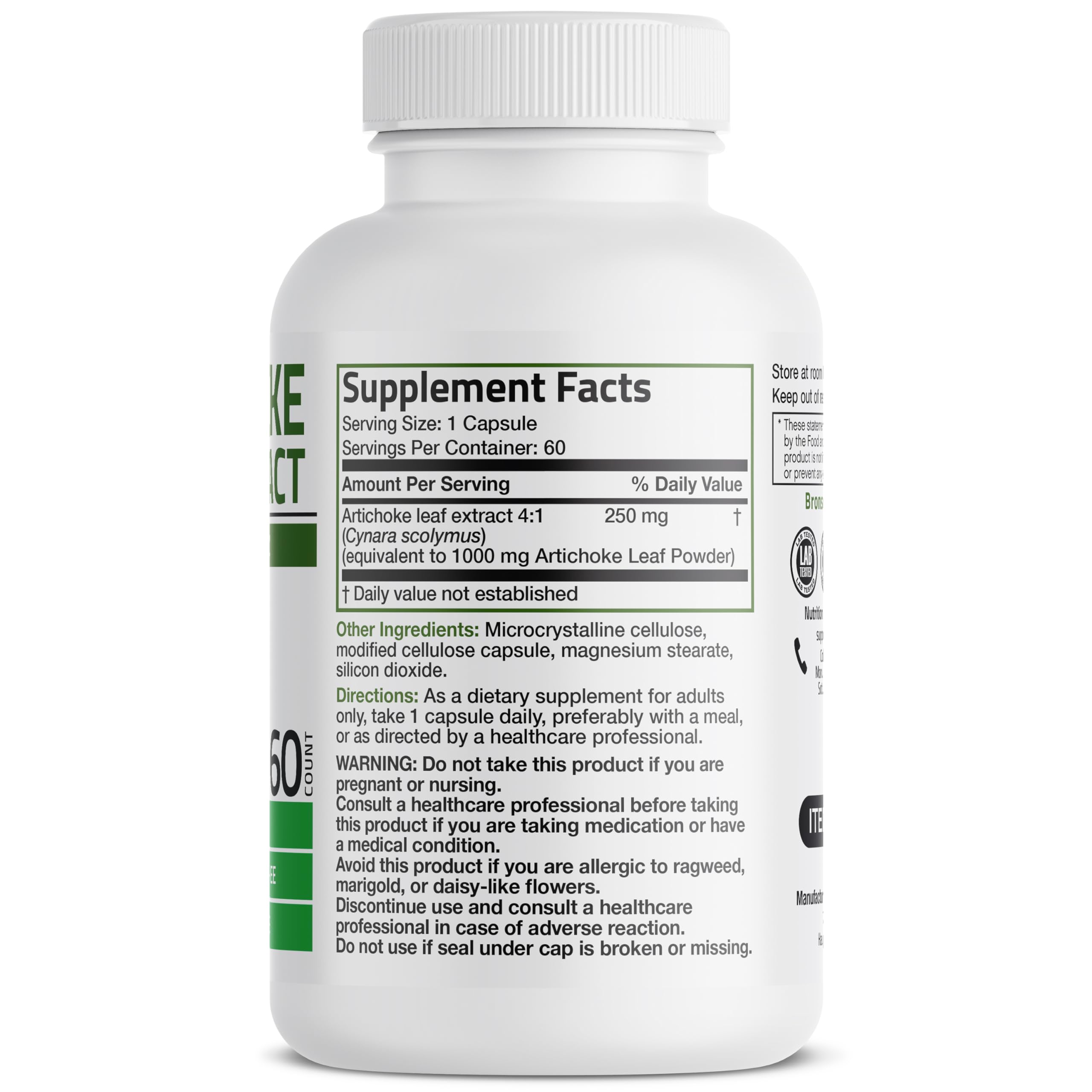 Bronson Artichoke Leaf Extra Strength Supports Healthy Digestion Healthy Liver Function, Non-GMO, 60 Vegetarian Capsules