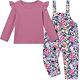 YUEMION Toddler Girl Clothes 2Pcs Baby Girl Outfit Fall Winter Clothing Floral Long Sleeve Top+ Overall Pants Set 18M-6Y
