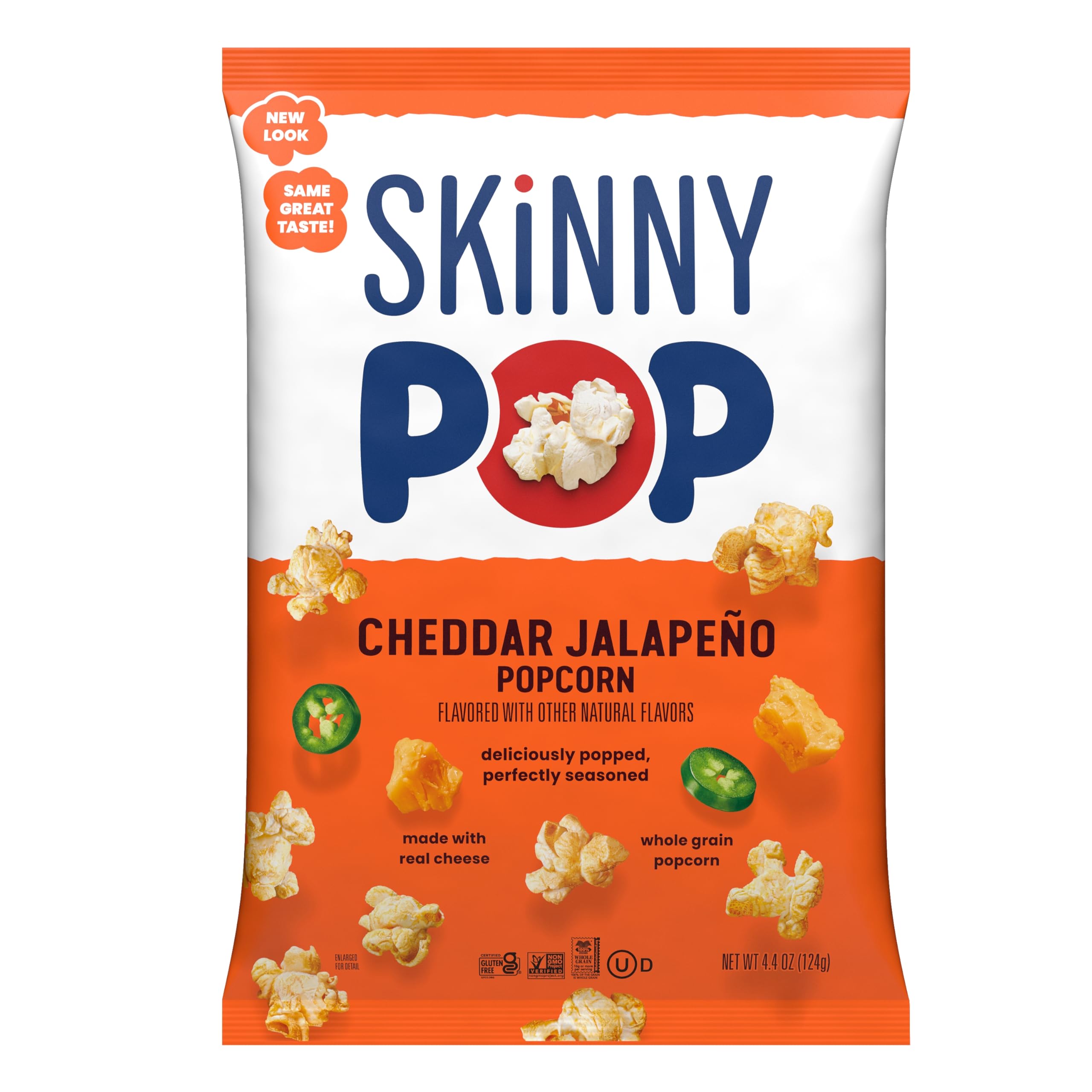 Photo 1 of *BB: 1/24/2026* SkinnyPop Popcorn, Cheddar Jalapeño, Made with Real Cheese, Whole Grain Snack, 4.4oz Bag