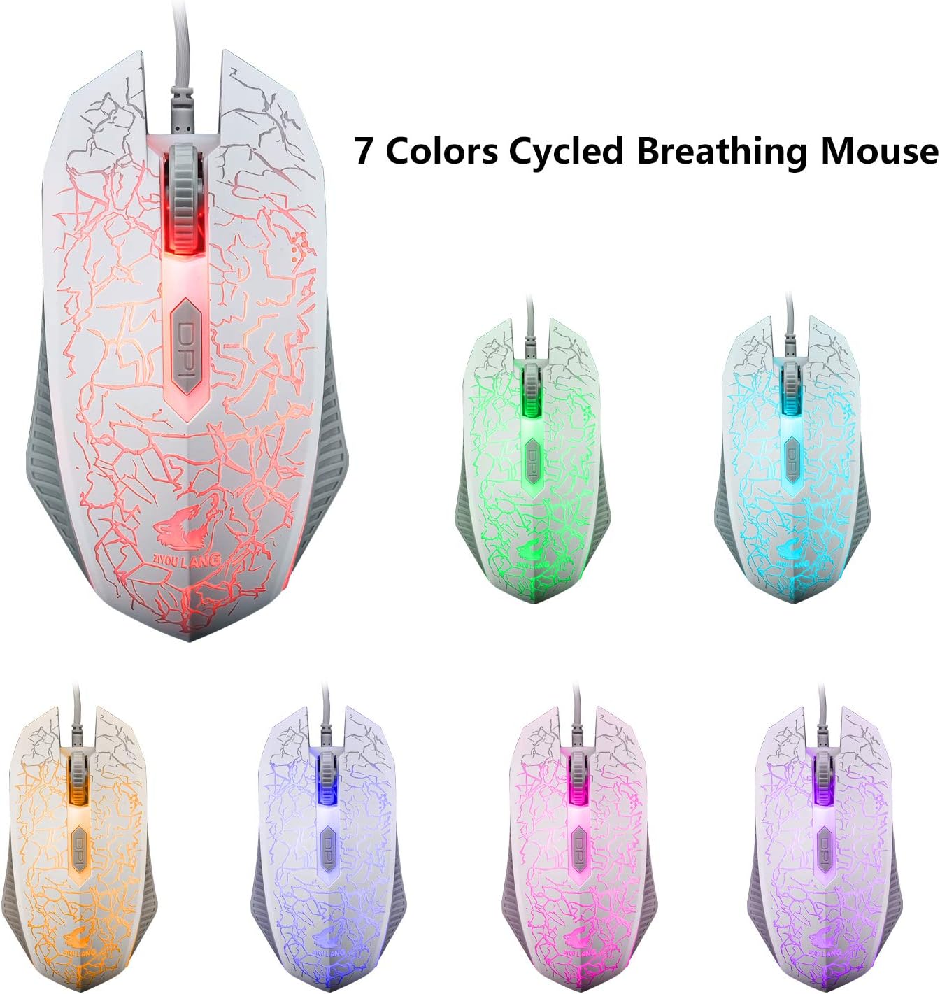 Gaming Keyboard and Mouse Set, 104 Keys UK Layout QWERTY Rainbow Backlit Keyboard, 2400 DPI 4 Buttons Colorful Mice - Image 5