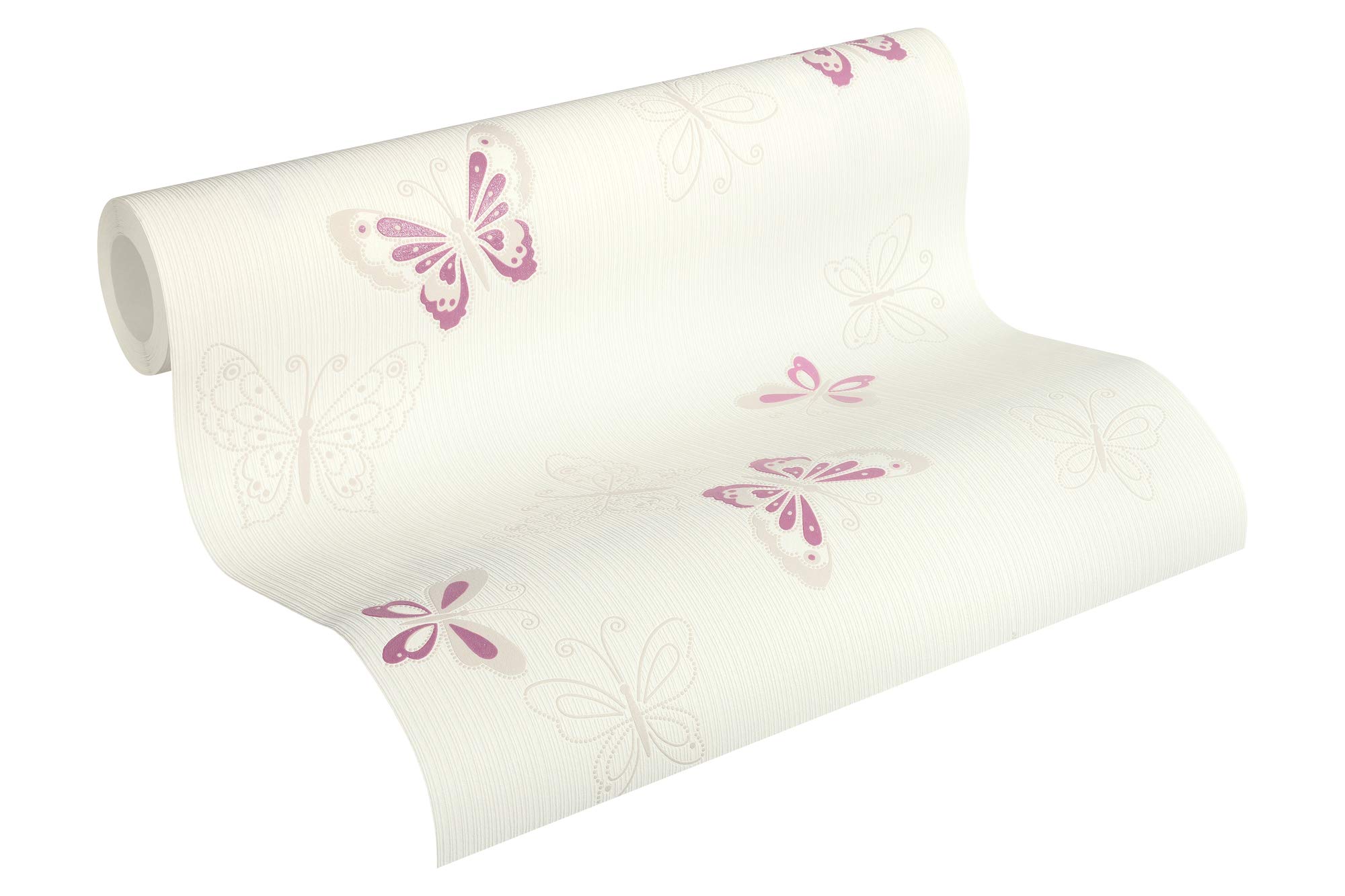 A.S. Création Non-Woven Glitter Wallpaper Happy Spring Wallpaper with Butterflies 10.05 m x 53 cm Beige Metallic Purple Made in Germany 347651 34765-1