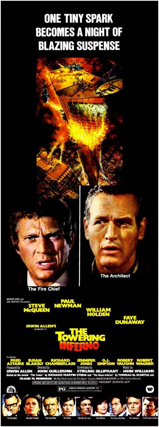 The Towering Inferno Movie Poster (14 x 36 Inches - 36cm x 92cm) (1974) Insert -(Steve McQueen)(Paul Newman)(William Holden)(Faye Dunaway)(Fred Astaire)(Jennifer Jones)