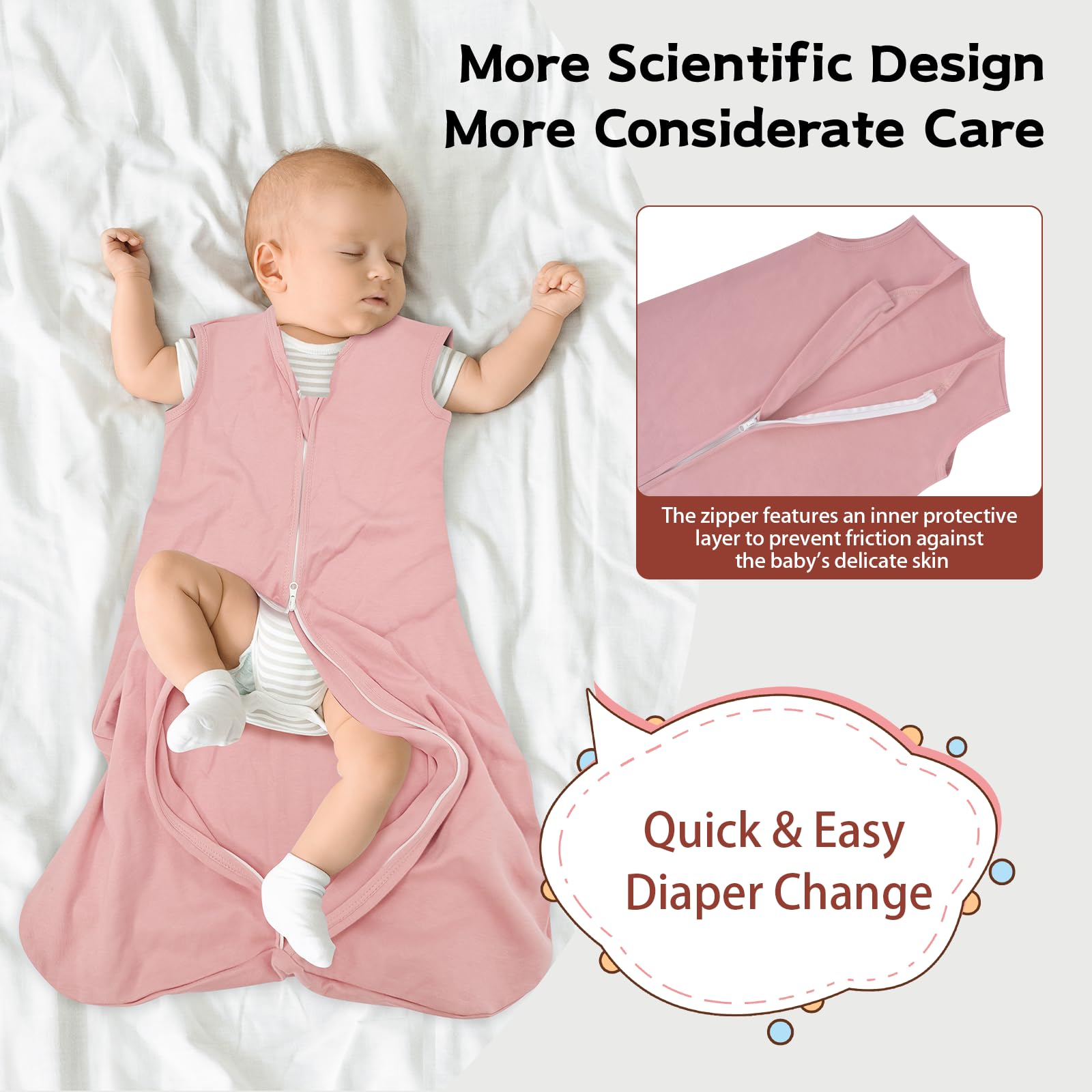 Wrrernsin Baby Sleep Sack 0-6 Months,100% Cotton TOG 0.5 Wearable Blanket for Newborn and Infant, 3 Pack 2-Way Zipper Lightweight Sleeping Bags for Toddler