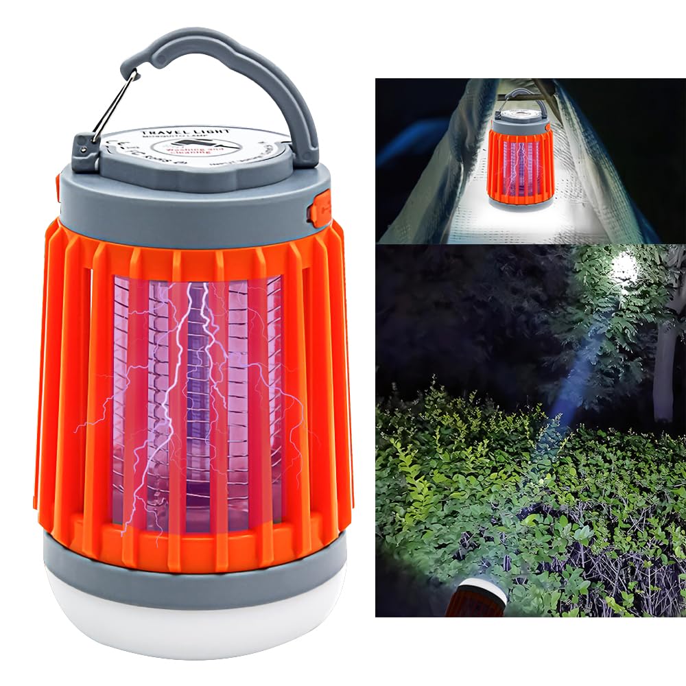 Portable Mini Mosquitoes Killer Lamp, Camping Lantern Bug Zapper, 1800mAh Rechargeable Camping Light Lantern, 8H lighting, USB No Noise Electric Fly Killer Light, IPX4 Waterproof for Outdoor & Indoor