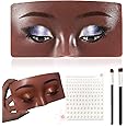 Silicone Makeup Practice Board - Face & Eyes Mannequin for Artists & Beginners, With Makeup Brushes & 165Pcs Pearl Stickers (Black)