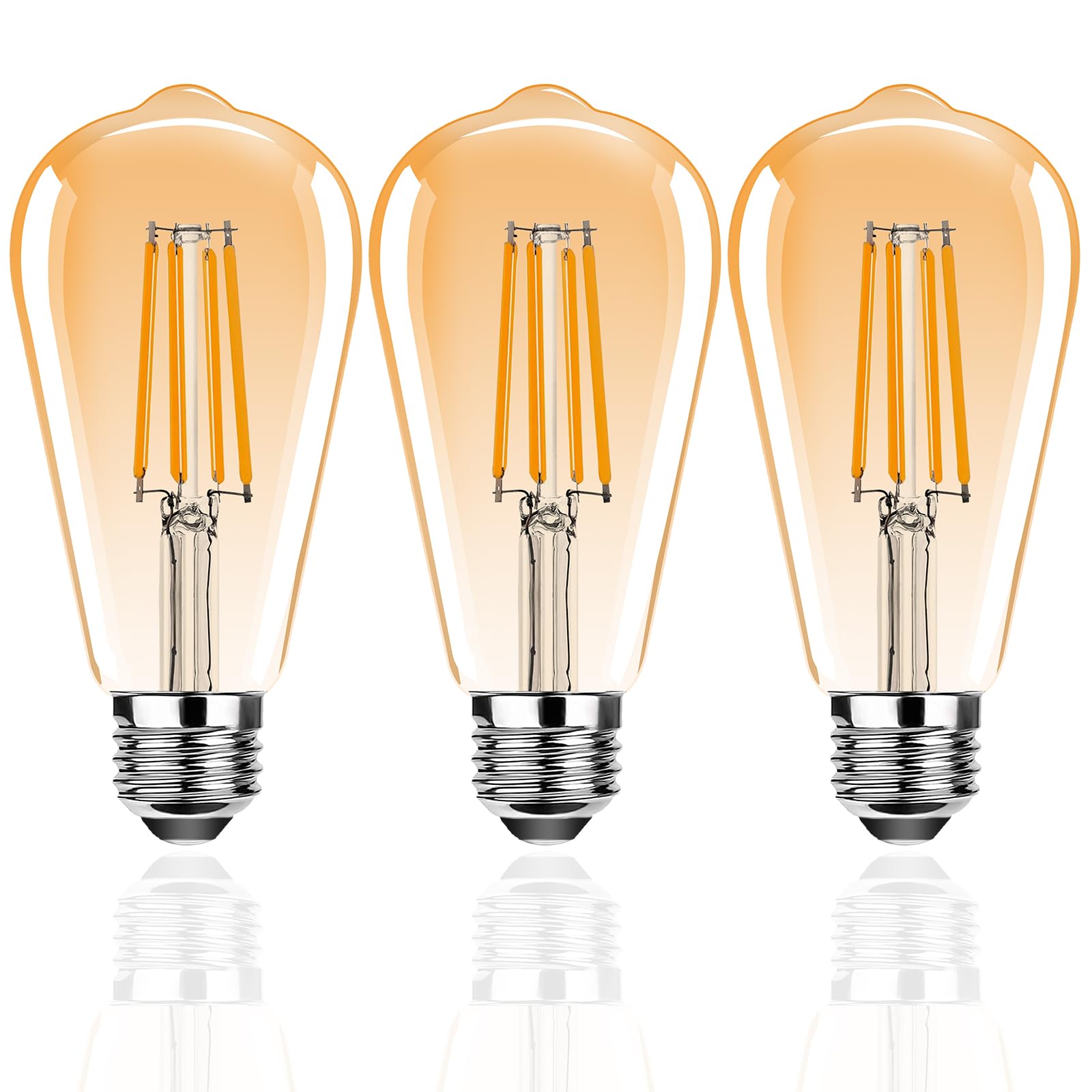 ProCrus E27 4W Edison Light Bulb,E27 Dimmable Vintage LED Light Bulbs,ST64 LED Light Bulbs,350LM,Equivalent 35W,2700K Warm White,Retro Antique Style,Amber,Dimmable,Pack of 3