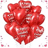 Valentines Day Balloons, 18Inch Happy Red Valentines Balloons, Red Heart Foil Balloons, 12PCS Love Heart Shaped Helium Balloon for Romantic Celebrations Valentines Day Anniversary Party Decoration