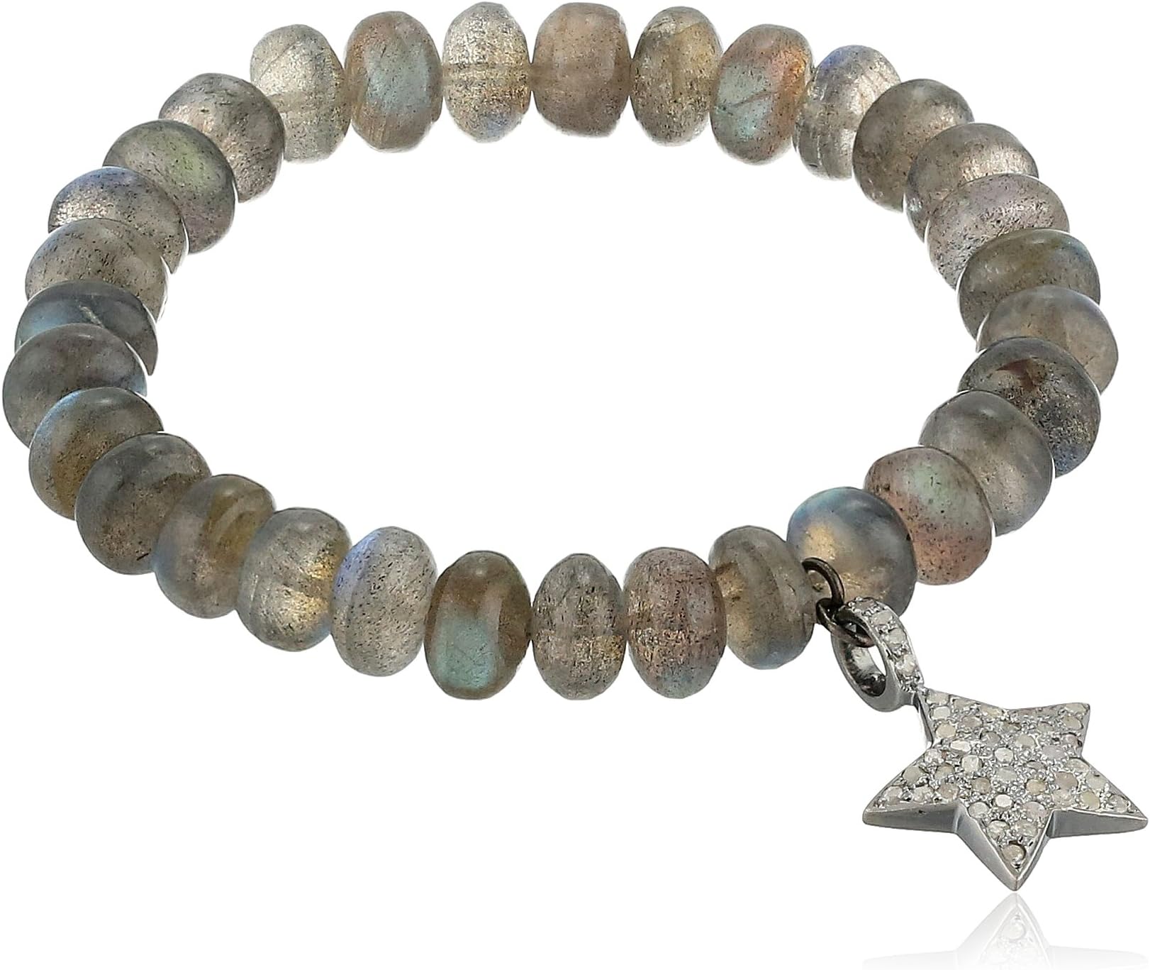 Azaara Star Pave Champagne Diamond and Labradorite Charm Stretch Bracelet (1/2cttw, I2-I3 Clarity), 3"