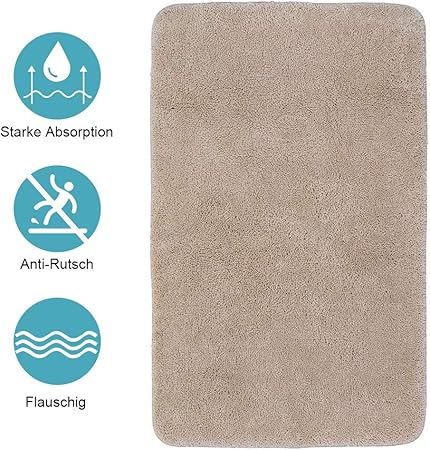 Kingod Badematte 50x80cm Badezimmerteppich Badteppich Rutschfest Badvorleger Beige Weich Und Flauschig Textil Waschbar Tpr Material Auf Der Unterseite Badematten Fur Badezimmer Schlafzimmer Amazon De Kuche Haushalt