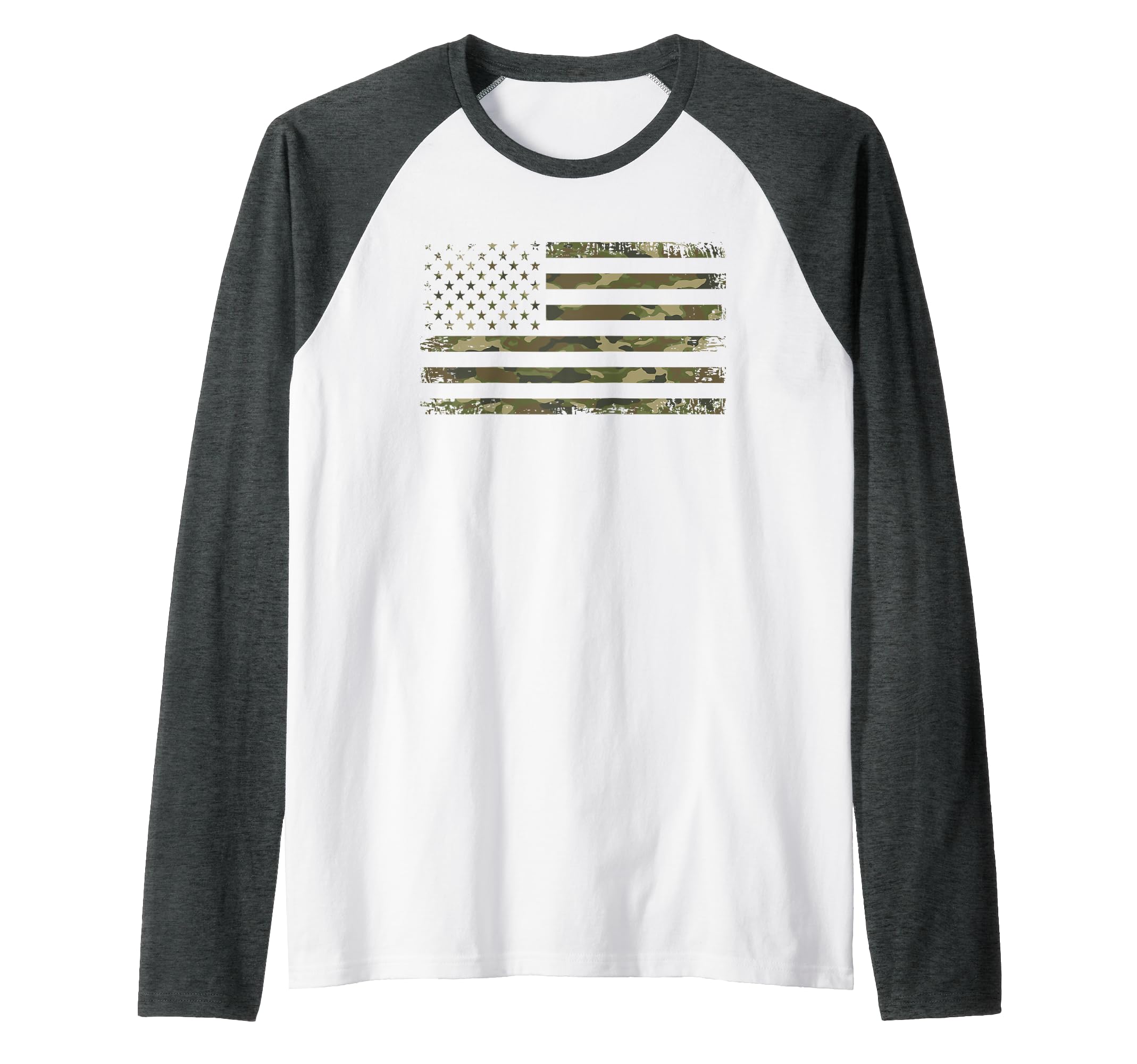 American Camouflage Flag Usa Military Tactical Raglan Baseball Tee