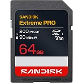 SANDISK 64GB Extreme PRO SD Memory Card, Up to 200MB/s Read Speeds, UHS-I | V30, U3, C10, 4K UHD, Full HD, Up to 90MB/s Write