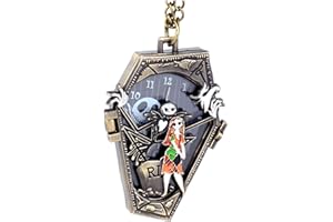 Ddjbdb Quartz Pocket Watch with Necklace Chain, Hollow Night-mare Design Mens Christmas Halloween Pocket Watches,Gift for Men Son with Box Bronze
