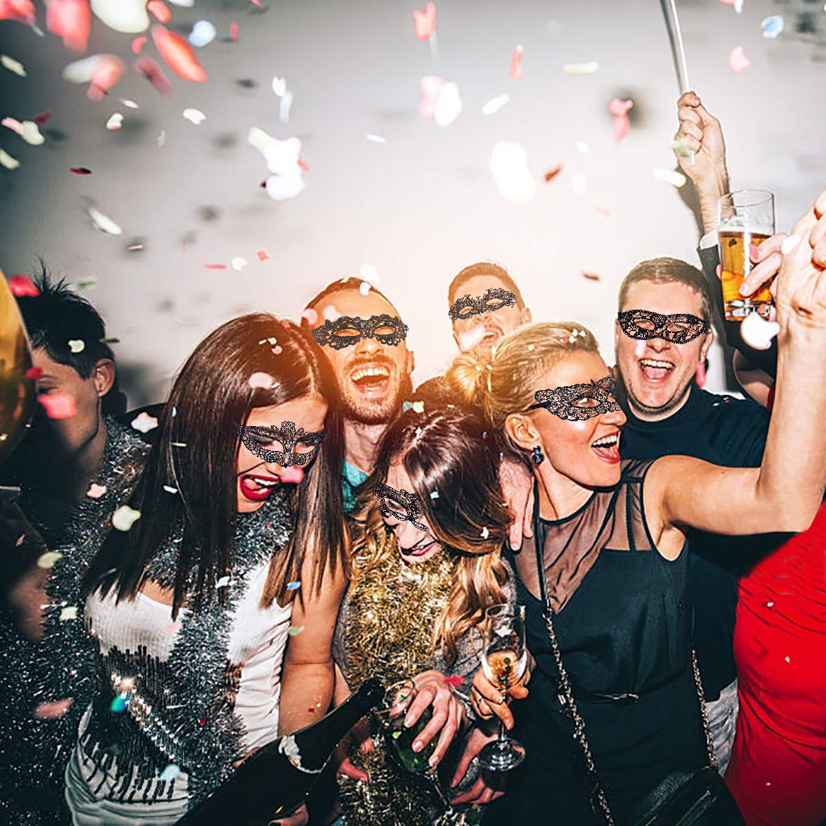 Coxeer 15 PCS Black Lace Mask Masquerade Mask Party Ball Dress Masks Costume Halloween Mask