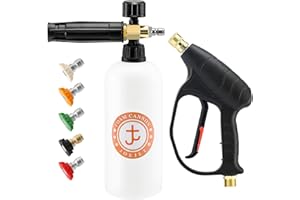 JOEJET Pressure Washer Gun with Foam Cannon, Car Wash Foam Gun with 1/4” Quick Connector, 5 Pressure Washer Nozzle Tips, 1 Liter