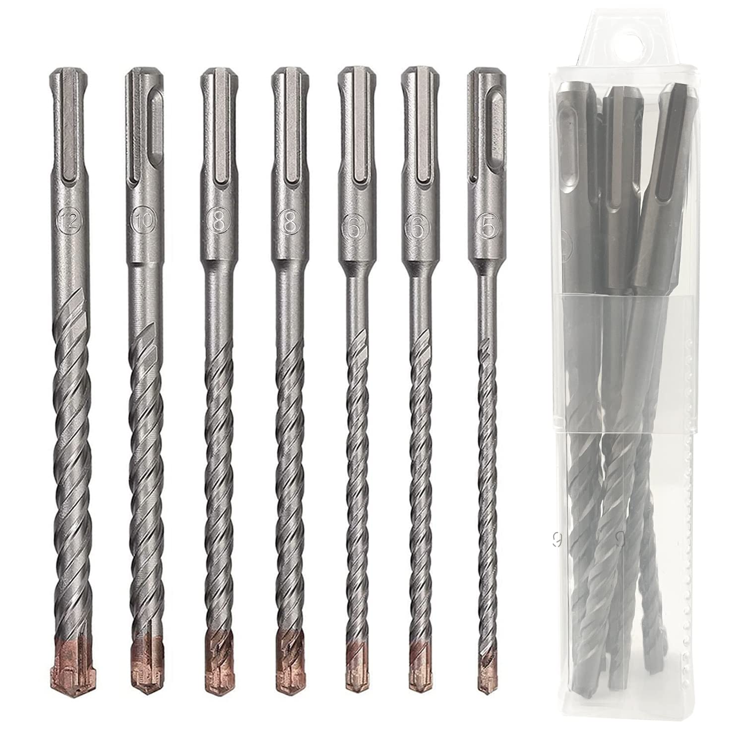7-piece SDS Plus drill bit set, SDS hammer drill bit for concrete, brick, cement, 3-layer protective package, SDS Plus shaft suitable for hammer drills