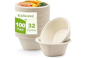 100 Pack Disposable Paper Bowls, 32 oz Heavy Duty Compostable Bowls, Party Serving Bowls Dish Container for Salad, Dessert an