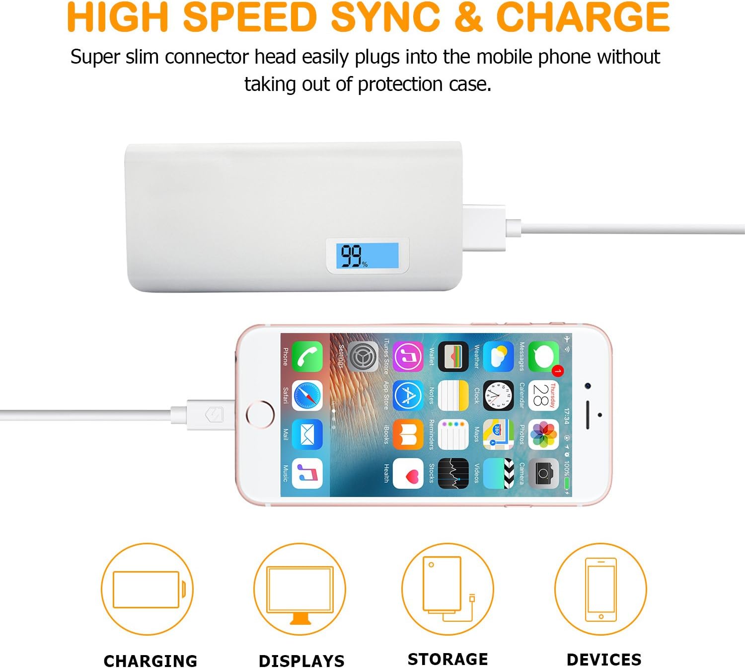 iPhone Charger, Sundix 5 Pack 6ft Lightning Cable iPhone Charging Syncing Cord Charger Cable Compatible iPhone X 8 8Plus 7 7Plus 6S 6Splus 6 6Plus SE 5 5S 5C More