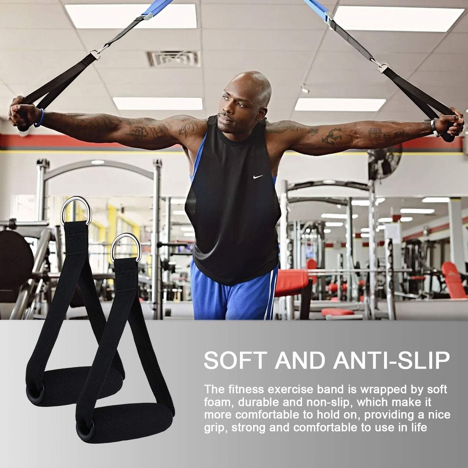 Black and Red 3 Pairs Resistance Band Handles Exercise Handles Cable