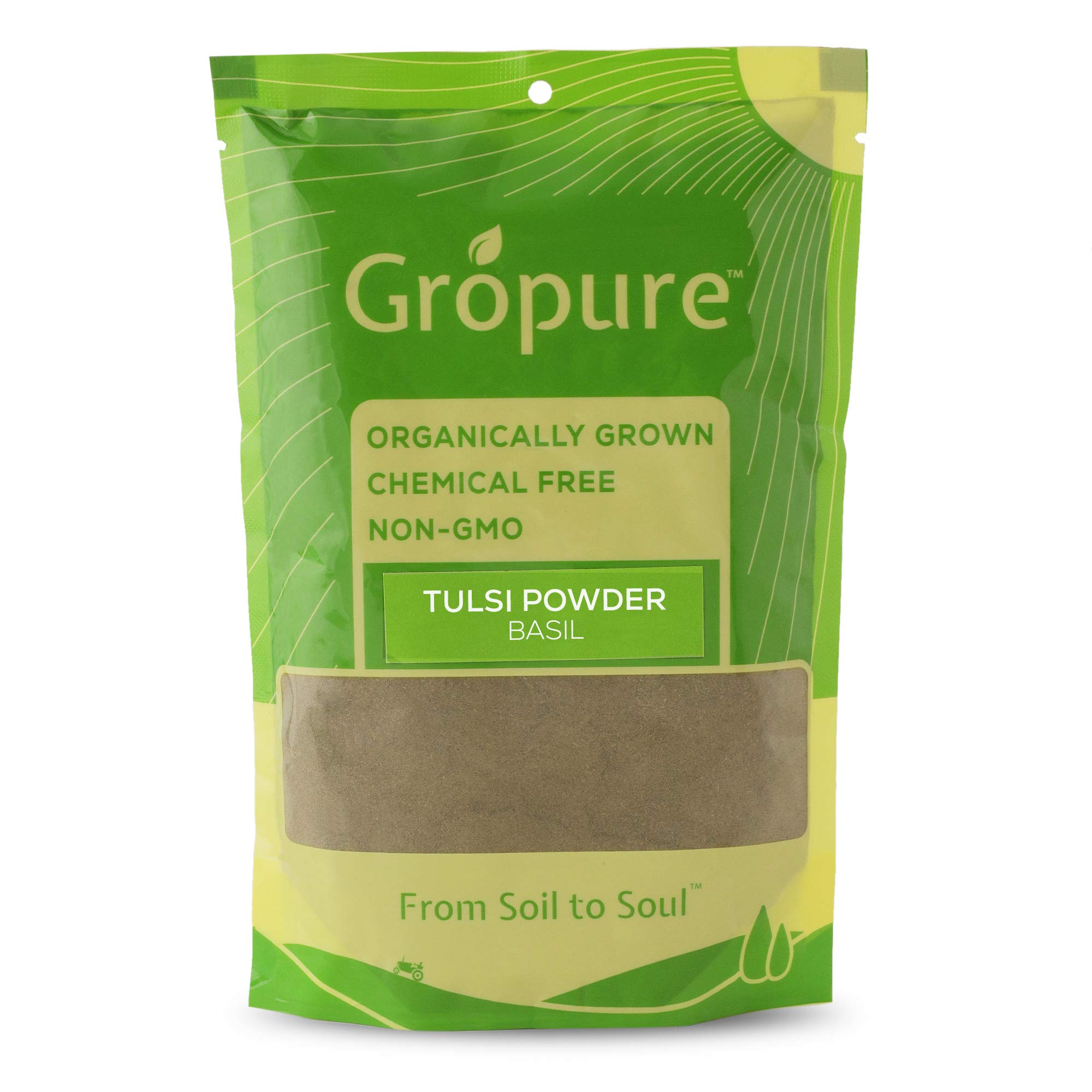 GroPure Organic: From Soil to Soul - Tulsi Powder - 100g I Holy Basil I Purifying and Beneficial I Quality Products I SUPERFOOD I Basil Leaves Powder