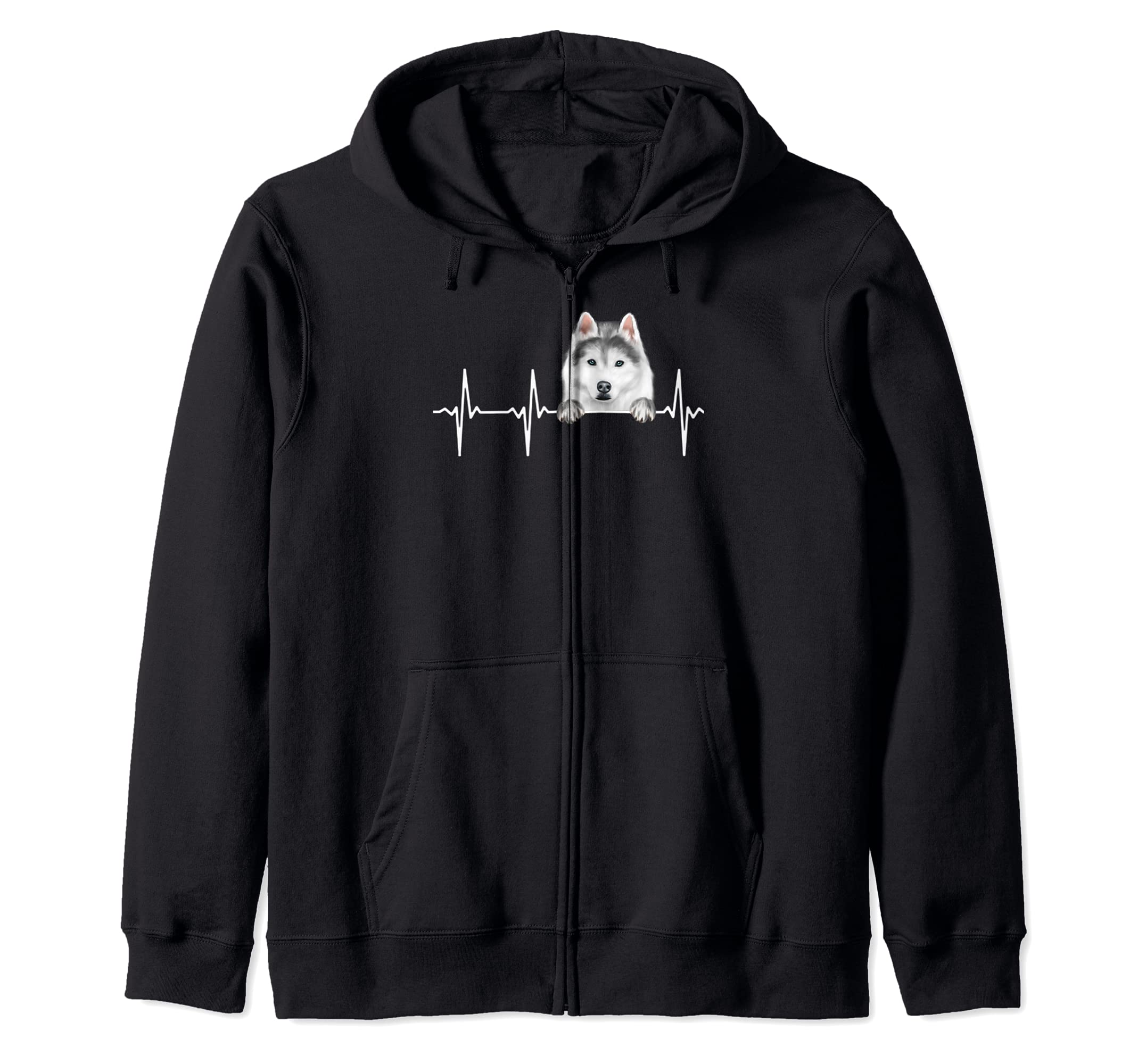 Funny Dog Heartbeat For Siberian Husky Lovers Zip Hoodie