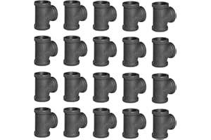 HOME TZH 1" Pipe Fitting Tee DN25 Threaded Cast Black Malleable Iron for Steampunk Vintage Shelf Bracket DIY Plumbing Pipe Decor Furniture (20, 1")