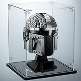 Gemutlich Acrylic Display Case for Lego Helmet - Interior 18x18x23 cm, 3MM Thick, Solid Wooden Base. Fit for 75328 75277 7532
