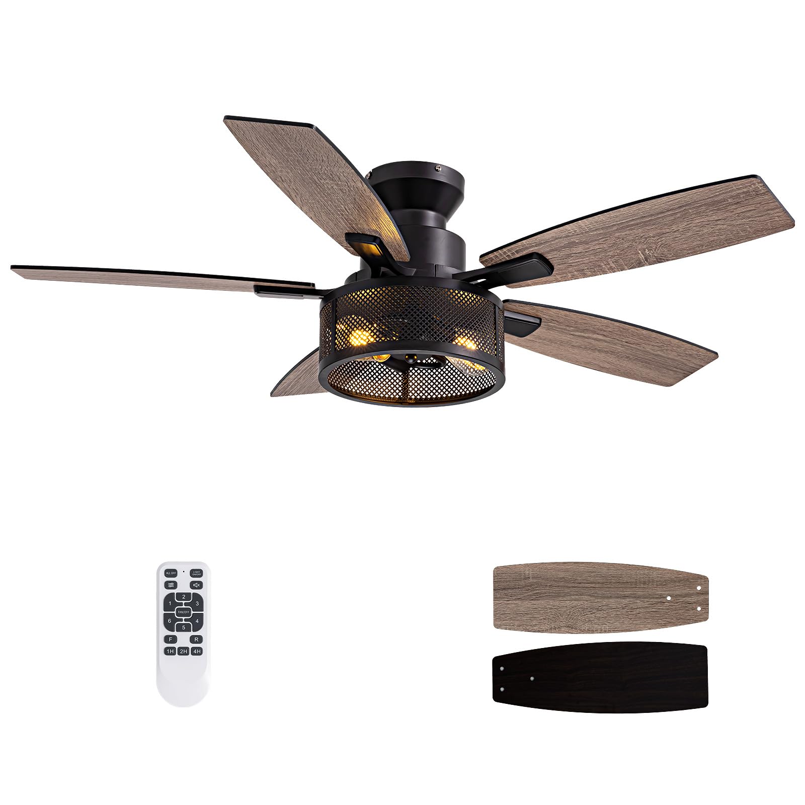 Photo 1 of Flush Mount Ceiling Fans with Lights and Remote Control, Low Profile Farmhouse Ceiling Fan with LED Lighting for Bedroom Living Room and Patio, Black Caged Ceiling Fan for Indoor and Outdoor