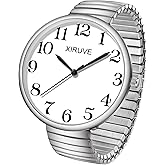 XIRUVE Super Large Face Easy to Read Dial Stainless Steel Stretch Band Women's Men's Bracelet Watch