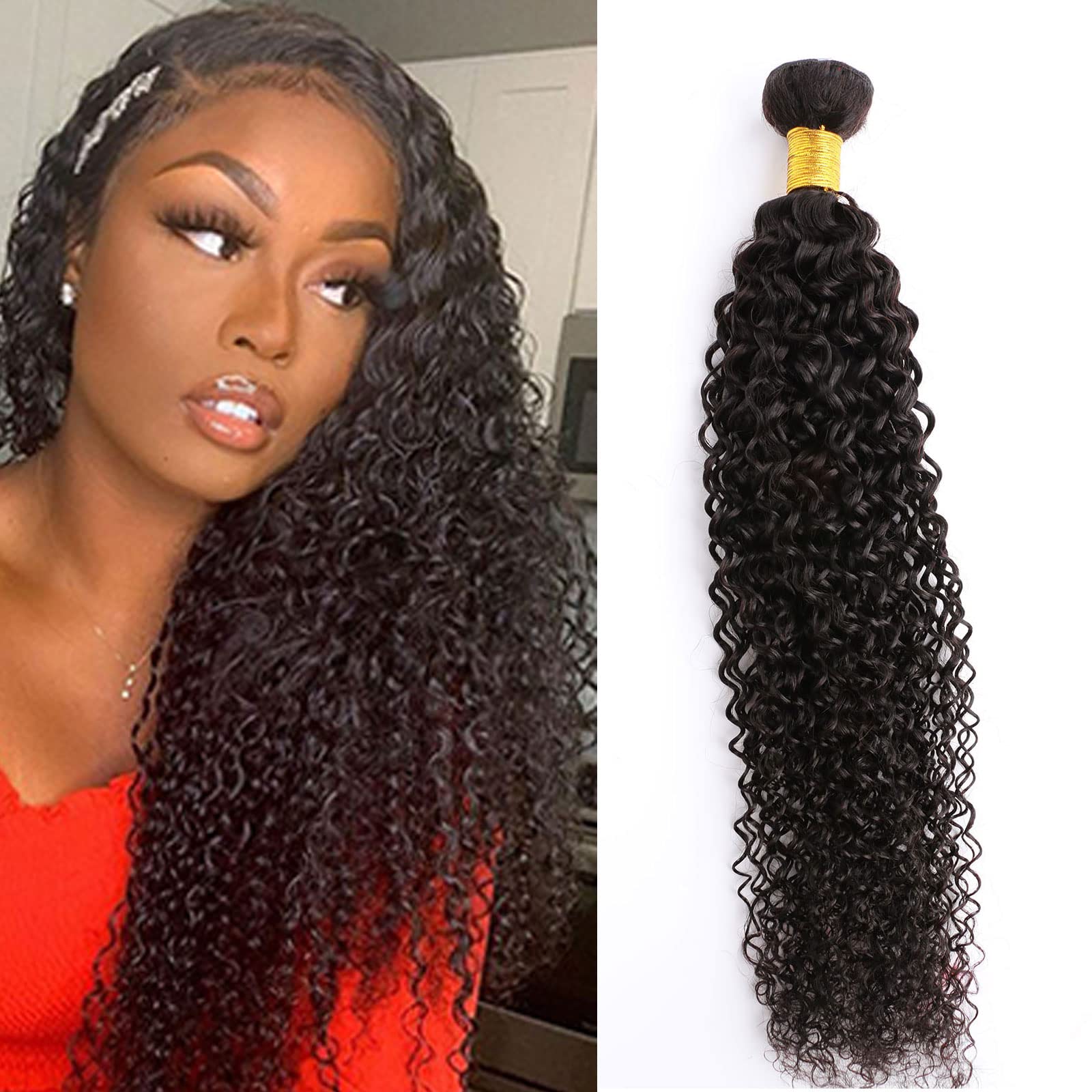 Huarisi 1 Bundle Brazilian Hair Curly Weaves, 26 Inch Kinky Curly Hair Bundles, Grade 8a Unprocessed Virgin Hair Extensions, Double Weft Remy Human Hair Natural Color (100+/-5g)/pc — image 1