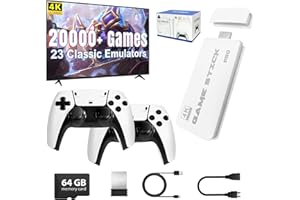 WDYQJE 2025 Upgrades Retro Game Stick, Classic Video Games, Over 20000+ Games and 23 Emulators, Upgraded Dual 2.4G Wireless Controllers, Plug & Play TV Video Gaming Stick with 64GB Memory