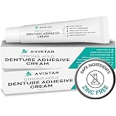 Extra Strong Denture Adhesive Cream, 12 Hour Hold Dental Glue, Waterproof, Zinc &amp; Fluoride Free, Easy Apply Nozzle, Seals Food Out for Comfort, Mint Flavor (2 Pack, 2.8 Fl Oz)