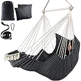 Chihee Hammock Chair Hanging Chair with Foot Rest 2 Cushions Max 500lbs Robust Metal Spreader Bar Collapsible Easy Storage Soft Cotton Swing Chair Strong Strap Iron Carabiner Side Pocket Included