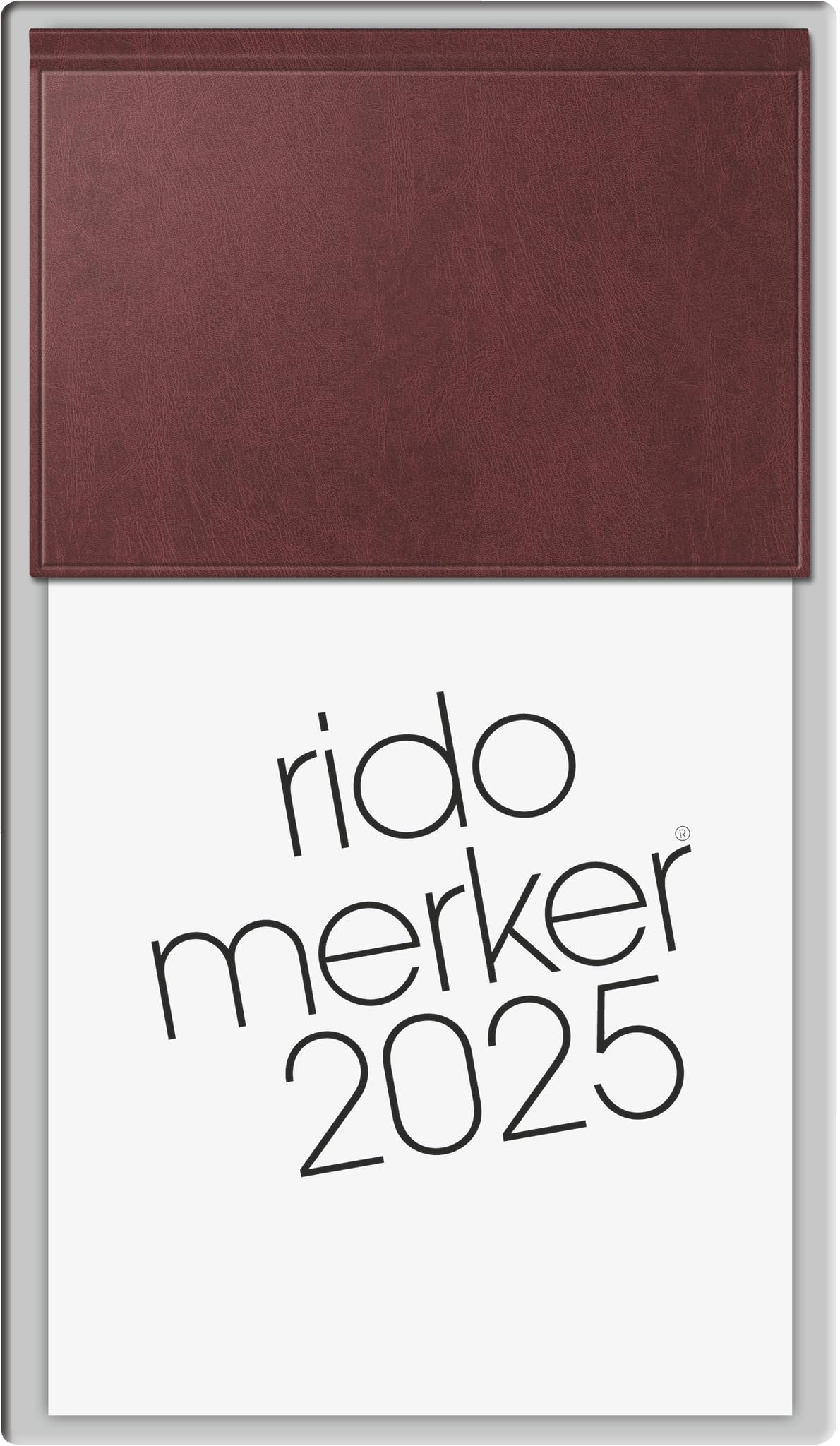 rido/idé Notebook, model Merker (2025), 1 page = 1 day, 108 × 201 mm, 736 pages, Miradur cover, dark red